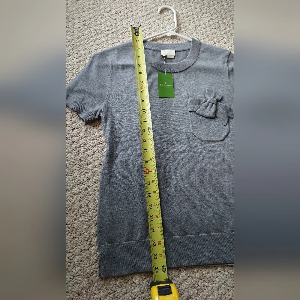 Kate Spade gray Bow detailed pocket silk and cotton Knit top size S